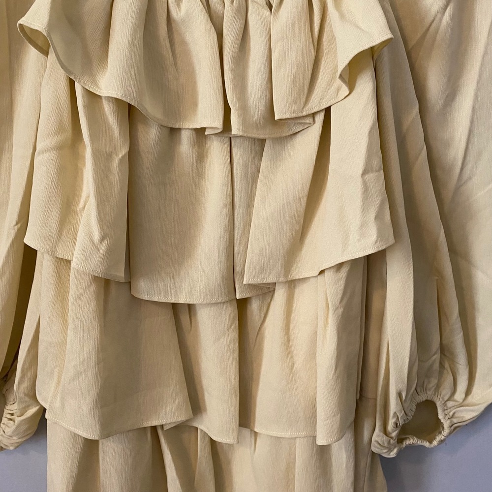 Revolve WeWoreWhat Women Yellow Tiered Ruffle Puff Sleeve Square Neck Dress Sz S - Picture 5 of 8